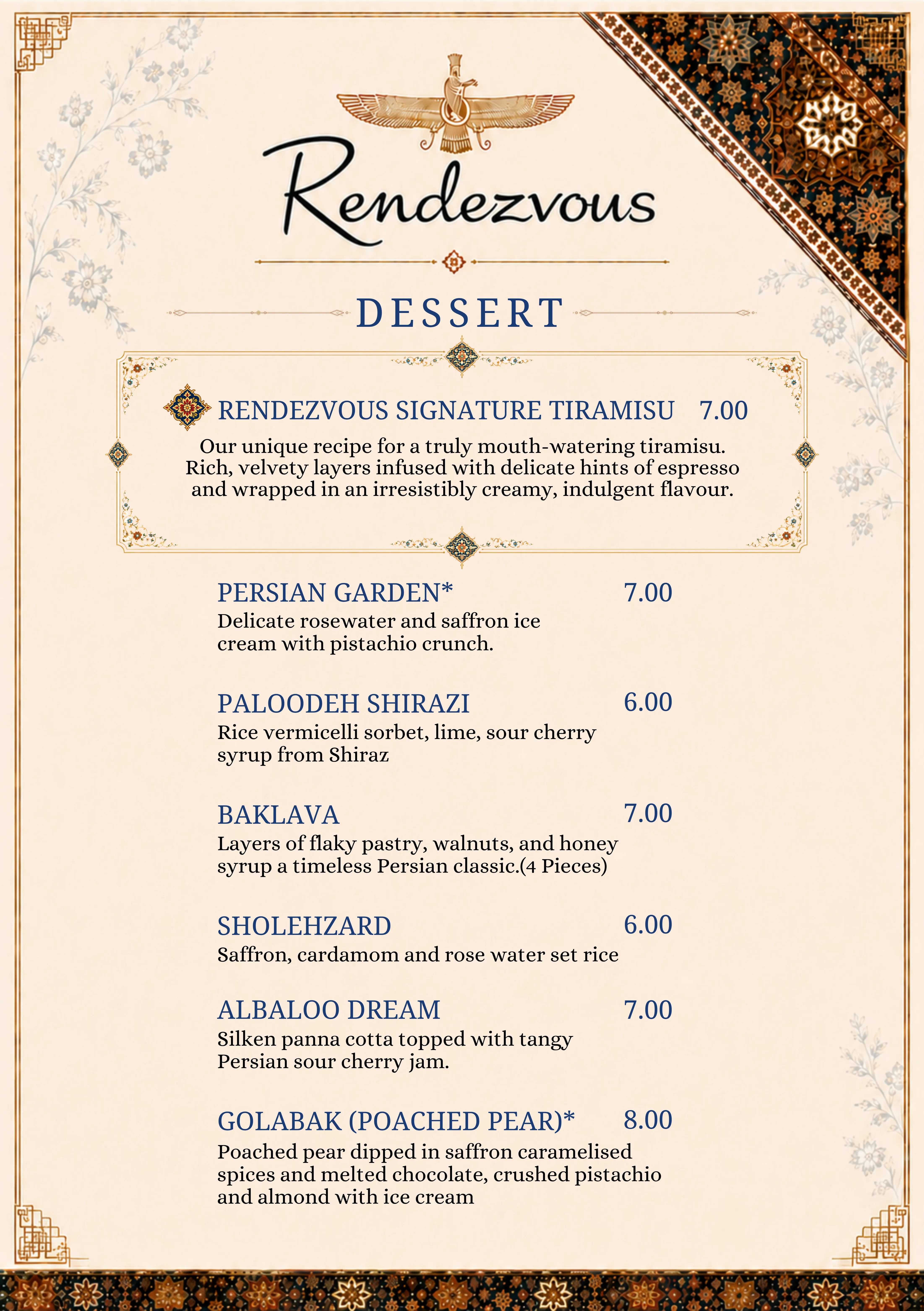 Dessert menu