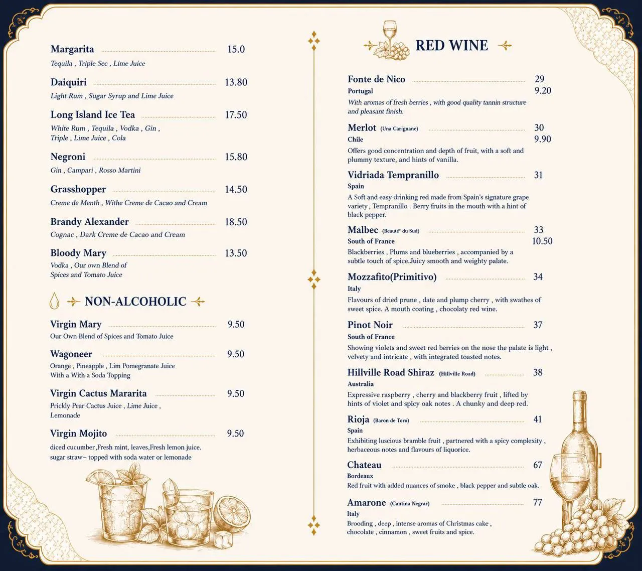 Drinks menu page 3