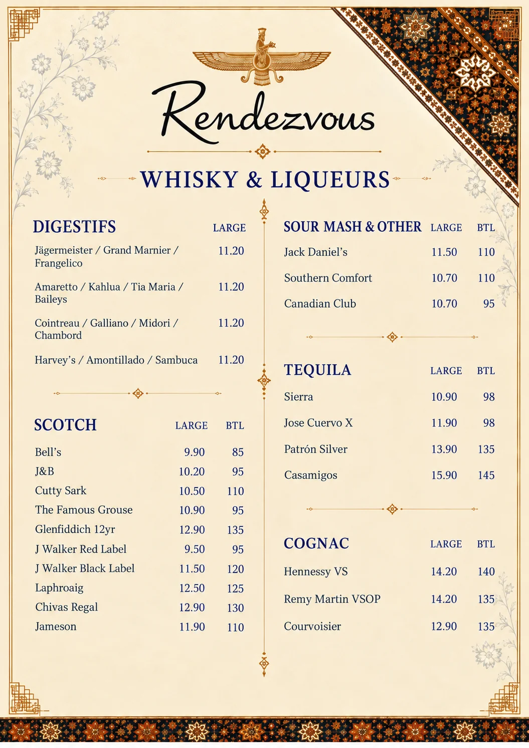 Drinks menu page 4: Whisky & Liqueurs