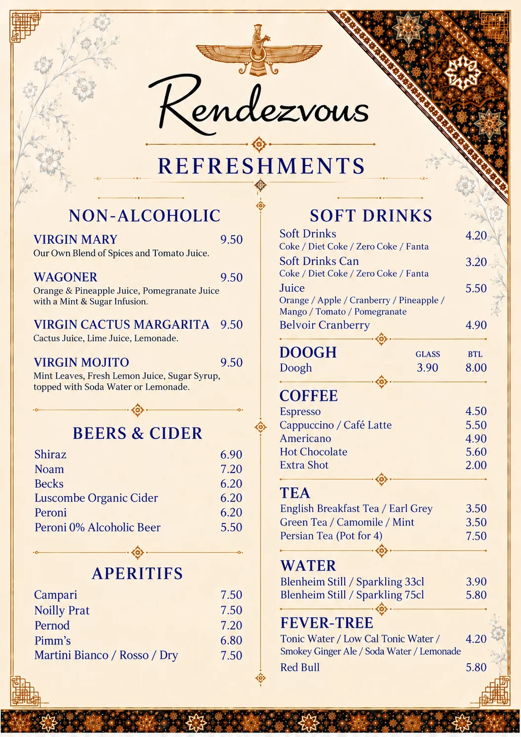 Drinks menu page 6: Refreshments