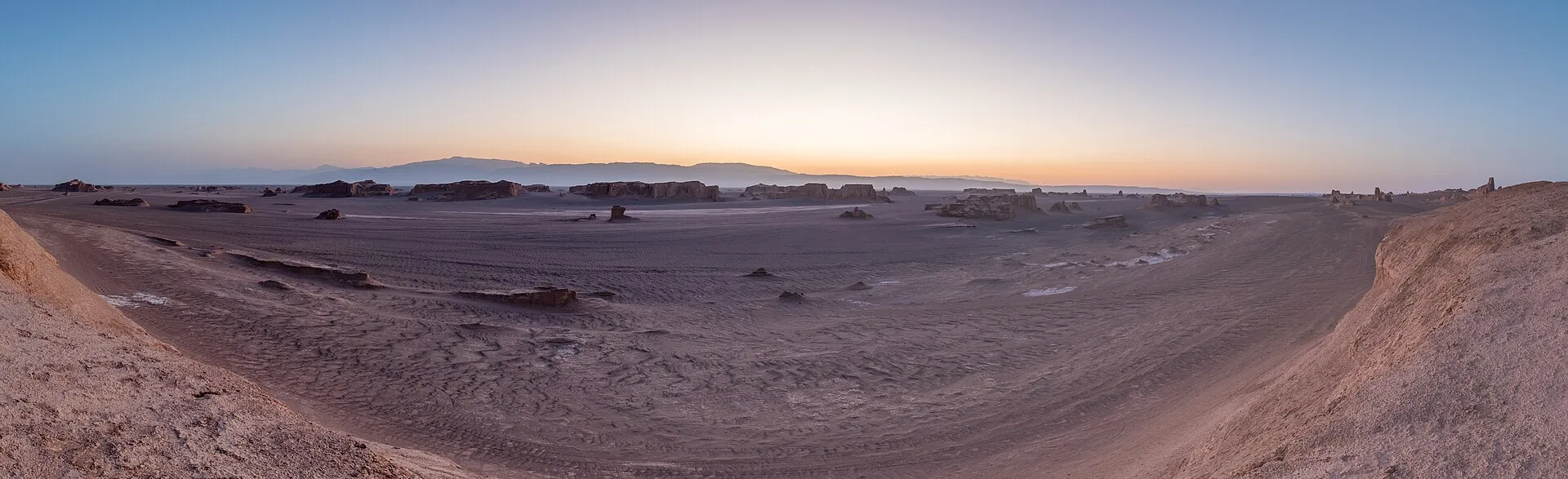 A panoramic view of the Lut Desert